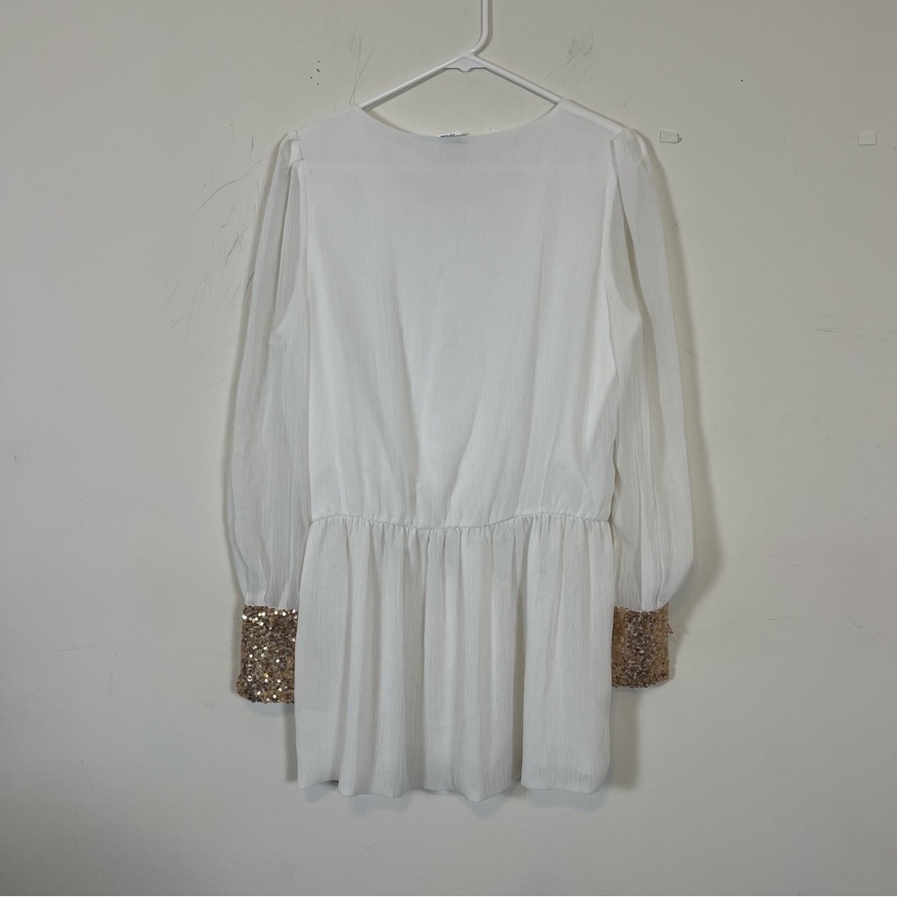 Charming Charlie white blouse with gold sequin cuffs on long sleeve large ladies - Picture 2 of 9